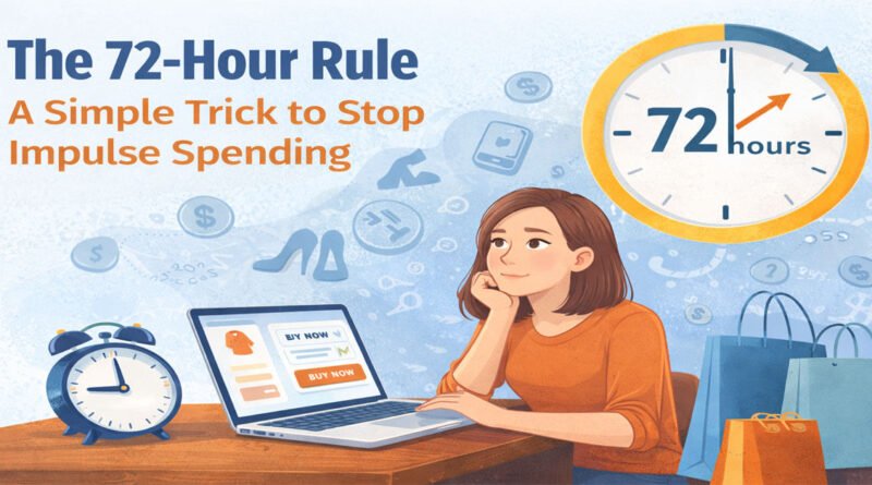 72 hour rule for spending illustration showing a person waiting before making an online purchase