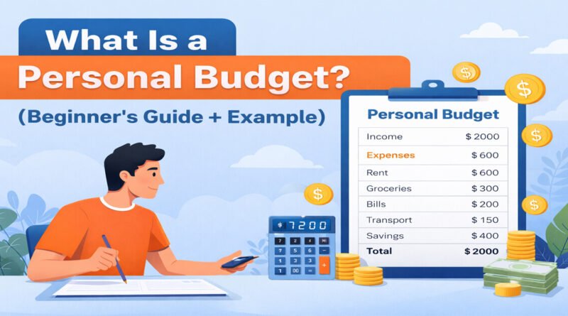 Illustration explaining what is a personal budget with income, expenses, and savings example